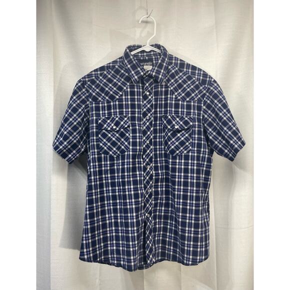 Wrangler Men’s Pearl Snap Short Sleeve Shirt Lightweight Blue Size Large - Picture 2 of 5